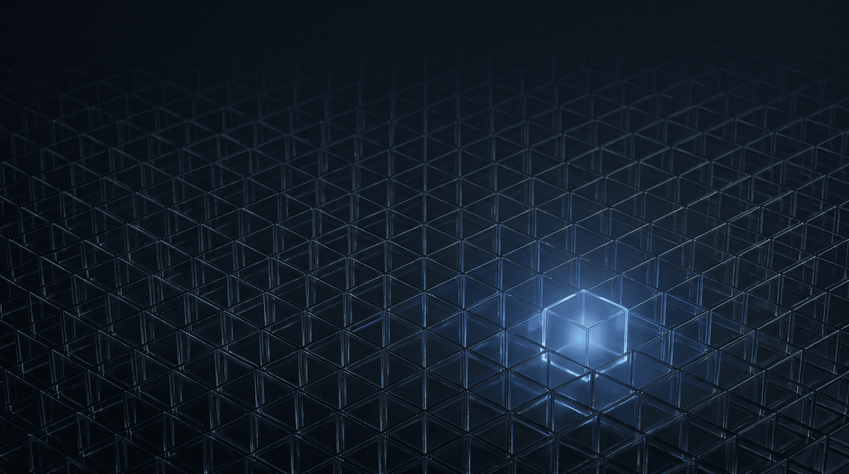 A fine lattice of small glass cells with one cell lit from within